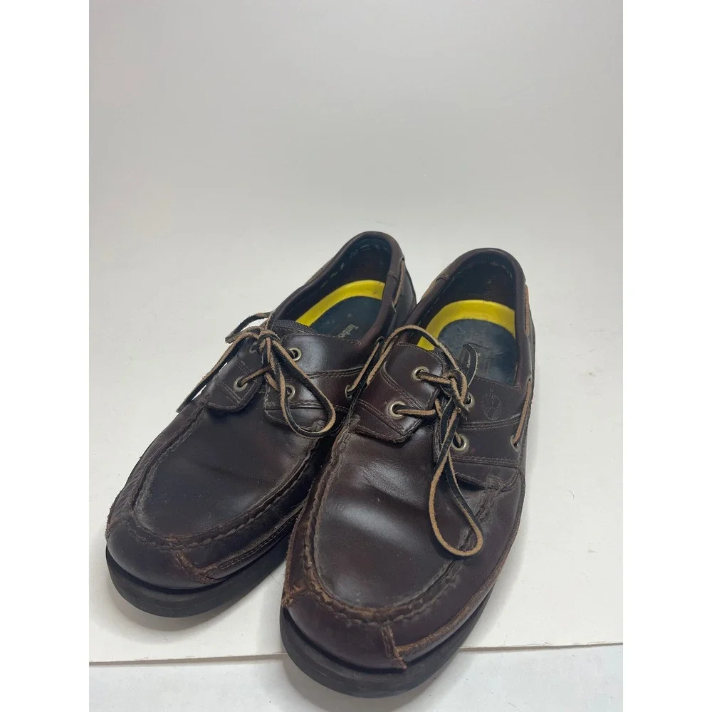 Timberland Mens Boat Yacht Shoes 10.5 M Brown Leather 2 Eyelet Classic Lug Sole